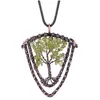 Wholesale Copper Wire Wrap Tree of Life Green Olivine Stone Pendant Rope Chain Necklace Rock Crystal Jewelry