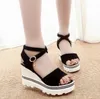 Hot koop-2019 zomer nieuwe dames sandalen suede effen kleur hoge hakken wiggen gesp vis mond open teen verhoogde dunne damesschoenen