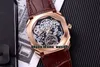 New OCTO Tourbillon 102719 BGO40PLTBXTSK Automatic Mens watches Silver case black leather strap 42mm Hollow dial Gents popular spo314N