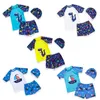 Kids Boy Swimsuits Toddler Boys Dinosaur Tops Swimming Trunks Hat 3 PCS Sets Sunscreen Children Swimwears Kids Swim Clothes DHW3255