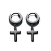 Punk Men Ear Stud Circle Round Cross Huggie Earrings for Men Small Crucifix Cuff Earing Stainless Steel Hip Hop Male Jewelry RRA2094