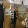 2020 bling pailletten zeemeermin bruidsmeisje jurken juweel hals korte mouwen backless lange vloer lengte Arabische meid van eer bruiloft gasten jassen