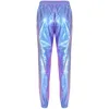 Rue fille mode Laser holographique pantalons longs taille haute pantalon ample Hip Pop décontracté taille élastique pantalon Cool Streetwear