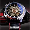 Forsining Racing Fashion Design Leather Transparant Case Men kijken topmerk luxe mechanische automatische herenpolhorloge