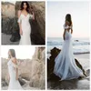 Praia boho vestidos sereia com alças de espaguete fora do ombro oco volta trem varredura chiffon boêmio vestido de casamento