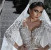 Luxurious Beaded Arabic Ball Gown Wedding Dresses Glamorous Half Sleeves Tulle Appliques Beaded Sequins Fitted Bridal Gowns1972854