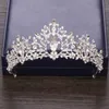 Barroco de prata de prata tiara coroa strass casamento acessórios de cabelo nupcial coroa diada de cabelo enfeites de caça de casamento