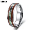 Somen 8mm Luxury Men Silver Tungsten Carbide Ring Wood Abalone Shell Inner For Mens Wedding Engagement Bands Anillos Hombre J1908622111