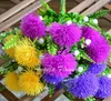 Colorido bonito bola de seda flor de crisântemo artificial falso dandelion 5 cabeças / buquê de jardim Ao Ar Livre decoração da planta da flor