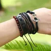 4 unids / set Charm Bracelet Trenza de Cuero Multicapa Vintage Anchor Beads Joyería para Hombres Mujeres Moda DIY Mano Cuerda Wrap Puños Hebras Brazaletes