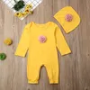 2PCS Neugeborenen Baby Mädchen 018M Kleidung 3D Blume Strampler Overall Hut Outfit Set infant onesie mit stirnband ein stück1012607