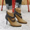 Hot Sale-Ribetirni Plus Storlek 32-48 Ny Spetsig Toe Zip Tunna High Heels Skor Kvinna Casual Retro Sexig Vinter Vår Ankel Stövlar Svart