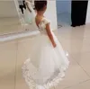 Lace Flower Girls Dresses Off The Shoulder Tulle Appliques Floor Length Flower Girl First Communion Birthday Dresses