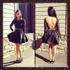 2019 Little Black Lace Backless Homecoming Dress A Line Długie Rękawy Juniors Sweet 15 Graduation Cocktail Party Dress Plus Size Custom Made