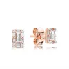 Ny ankomst 925 Sterling Silver Lysous Ice Stud Örhängen Originalbox för Pandora 18K Rose Gold CZ Diamant Örhänge för kvinnor