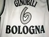 NCAA College Kinder Bologna Basketball 6 Manu Ginobili Jersey Men Sale Team Color White University Breathable For Sport Fans High Quality