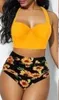 S-5XL vestito del bikini sexy a vita alta Girasole Stampato swimsuit Spalato Swimwear Donne Due tute Bikini Beach balneazione YP172