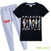 2pcslot Stranger Things T-shirt et pantalon pour enfants, 2 pièces en coton, confortable et respirant, col rond, manches courtes, AMIS NE LIEZ PAS Enfants C3544887