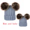 Party Mode Parent-Child Knit Hat Vinter Varm Pom Beanie Skidlock Head Hooded Caps för Kvinnor Flickor Barn med Dubbel Hårboll HH9-2418