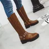 Vente chaude - 2020 nouveau hiver femmes bottes bout rond zip genou bottes hautes talons med dames plate-forme garder au chaud grande taille 34-43