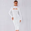Günlük Elbiseler Kış Sonbahar Kadın Zarif Ünlü Parti Bodycon Bandaj Elbise Beyaz Uzun Kollu O-Boyun Out Seksi Gece Kulübü Vestidos Oymak