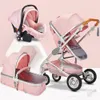 3 kinderwagen roze