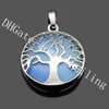 10Pcs Hollow Tree Of Life Round Crystal Stone Bead Pendant Natural Semi Precious Gemstone Cabochon Silver Plated Life Tree Locket Pendant