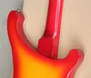 Guitare basse électrique Cherry Sunburst à 4 cordes avec main gauche, pickguard blanc, matériel chromé, peut être personnalisée sur demande