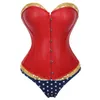 Women's Faux Leather Corset Bustier Costume With Blue Short Cosplay Costume Sexy Plus Size Costumes Red