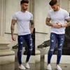 Nowe męskie dżinsy Designer White polerowane stopy Slim Jeanse Europe and America Moda ciasne dżinsy dla mężczyzn