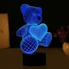 Yeni Karikatür Aşk Kalp Ayı Şekli Masa lambası USB LED 7 Renk GB1497