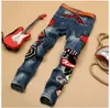 Embroidery Beauty Badge Patch Jeans Men Ripped Jean Fashion Brand Biker Hip Hop Denim Slim Fit Casual Pants227A