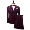 Men Suit 2021 Autumn Winter Double Breasted Mens Suits With Pants For Wedding Groom 3 Piece Set Red Plaid Business Casual Wear1