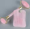 100 Natural Authentic Jade Roller Set Rose Quartz Roller och Gua Sha Face Massager Kit Antiaging Beauty Tools