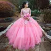 Squisita rosa floreale pura Quinceanera Abiti perline palla perline Perle A-line Plus Size Girl Prom Party Dress Dress Juniors Abiti da uomo formale su misura