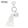 White Tassel Heart Clasps Key Ring Glass Dome Psalm Bible Verse Quote Keychain Pendant Alloy Metal Bag Key Charm Lt20