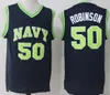 Academia Naval da NCAA David #50 Jerseys de basquete Robinson Navy USNA College Blue Branco David Robinson Camisa de Jersey Stitched