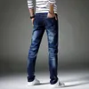 Mężczyźni Ripplate Jeans 2019 Wiosna Casual Hip Hop Mid Walia Dżinsowe Spodnie Nowa Moda Skinny Slim Proste Dżinsy Rowerzysta