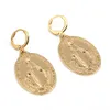 Virgin Mary Dangle Hoop Earrings For Women Girl Gold Color Our Lady Cross Trendy Jewelry