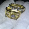 Choucong amoureux bague de fiançailles ensemble or jaune rempli couple bagues de mariage pour femmes hommes diamant clair cz bijoux cadeau