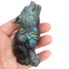 Dingsheng Holiday Gift Natural Quartz Crystal Wolf Spirit Beast Wolves Figurin Fluorit Labradorite Hand snidade hantverk Heminredning7889598