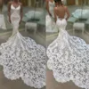 2020 New Sexy Spaghetti Straps Boho Mermaid Wedding Dresses Lace Applique Sleeveless Illusion Backless African Plus Size Formal Bridal Gowns