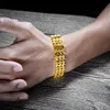 Hiphop charm armband 18k guld tre rader av hjärtan punk personlighet lyx designer smycken tillbehör för män pulseira mascul258y