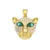 Fashion-Hip Hop Mens Gold Plated Bling Green Diamond Eyes Leopard Cuban Chain Necklace Cartoon Animal Pendant Jewelry for Guys for Sale