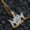 MBM Письмо циркона заморожено подвесное ожерелье мужские украшения двухналиста 14K золота с бриллиантовым хип -хмель