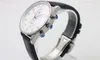 Ny mode Gratis frakt Quartz Watch Men Chronograph Platinum Case White Dial Leather Band Analog Steel Skelett Digital Internation