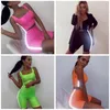 Frauen Reflexstreifen Outfits Sportklage T-Shirt Set Anzug Behälter Crop Top feste kurze 2pcs nehmen sexy Joggen Sport AAA2109