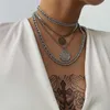 Punk Miami Cuban Choker Naszyjnik Steampunk Kostium Biżuteria Vintage Big Moneta Wisiorek Chunky Łańcuch Naszyjnik Dla Kobiet Akcesoria Szyi