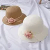 Chapeau de soleil élégant d'été en paille à fleurs, chapeau seau pour femmes, casquette de plage pour filles, chapeau d'église en os, Chapeu4844932