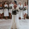 2019 Nowe Czeski Suknie Ślubne V Neck Z Długim Rękawem Koronki Sweep Pociąg Plaża Boho Garden Country Suknie ślubne Robe de Mariée Plus Size